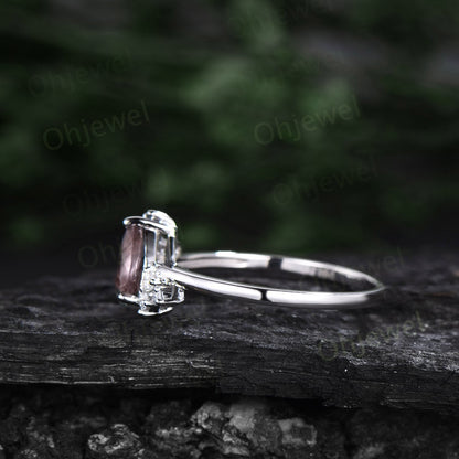 Pear shaped morganite ring rose gold vintage unique morganite engagement ring art deco diamond alexandrite ring women bridal wedding ring
