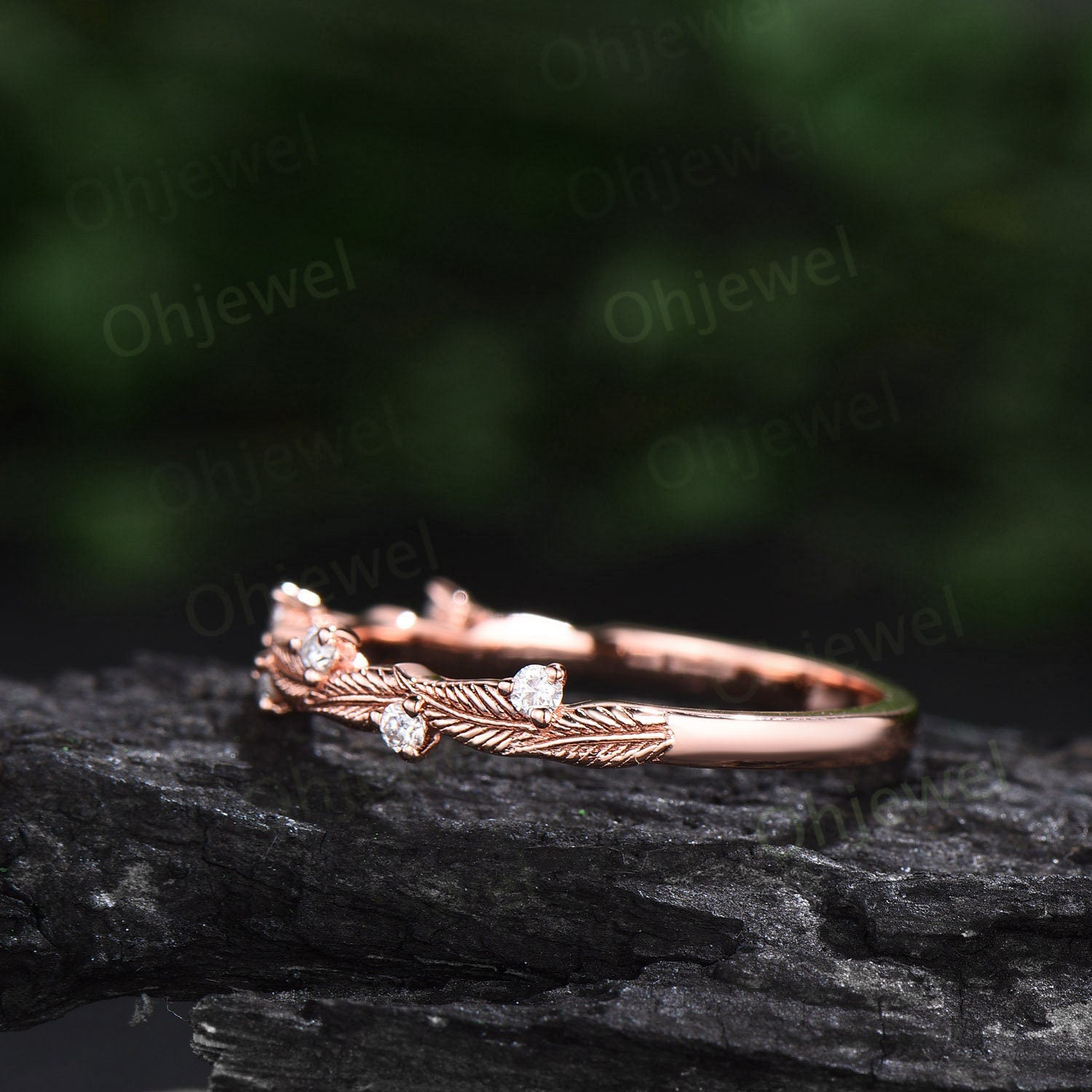 Unique Emerald Wedding Band 14K Rose Gold Infinity Ring Vintage Twig Wedding Band Vine Wedding Ring Moissanite Band Anniversary outlets Ring Gift