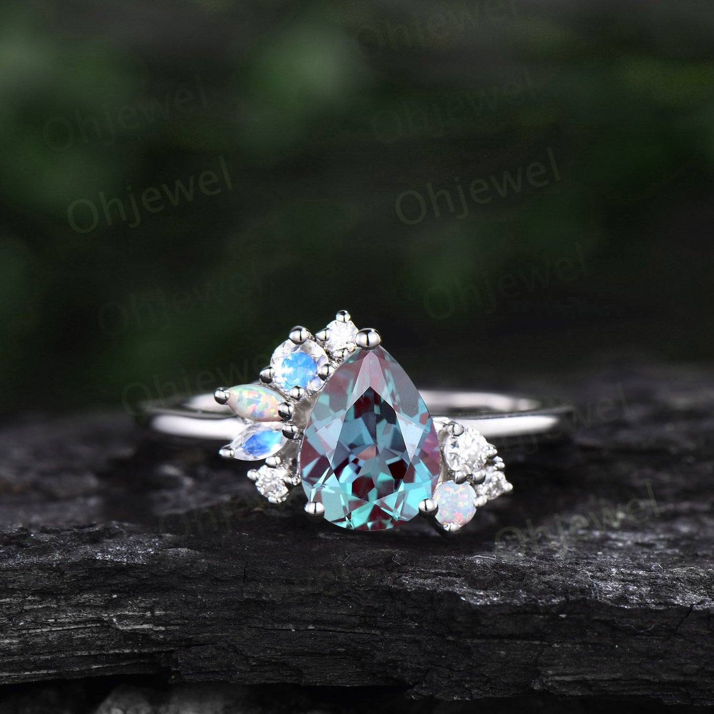 Pear shaped Alexandrite engagement ring 14k rose gold marquise cut moonstone opal ring vintage diamond wedding anniversary ring women gift