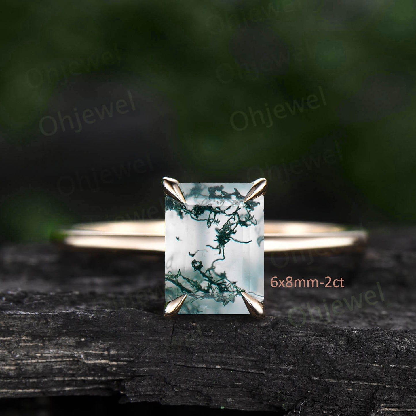 4ct emerald cut green moss agate engagement ring rose gold vintage unique Solitaire engagement ring women sterling silver promise ring gift