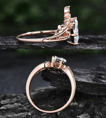 Vintage style kite cut moissanite engagement ring 14k rose gold unique split shank Solitaire engagement ring for women promise ring her
