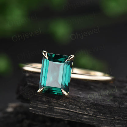 4ct emerald cut green emerald engagement ring rose gold vintage unique Solitaire engagement ring women sterling silver promise ring gift