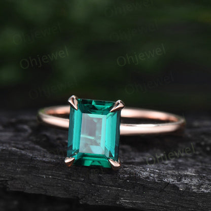 4ct emerald cut green emerald engagement ring rose gold vintage unique Solitaire engagement ring women sterling silver promise ring gift