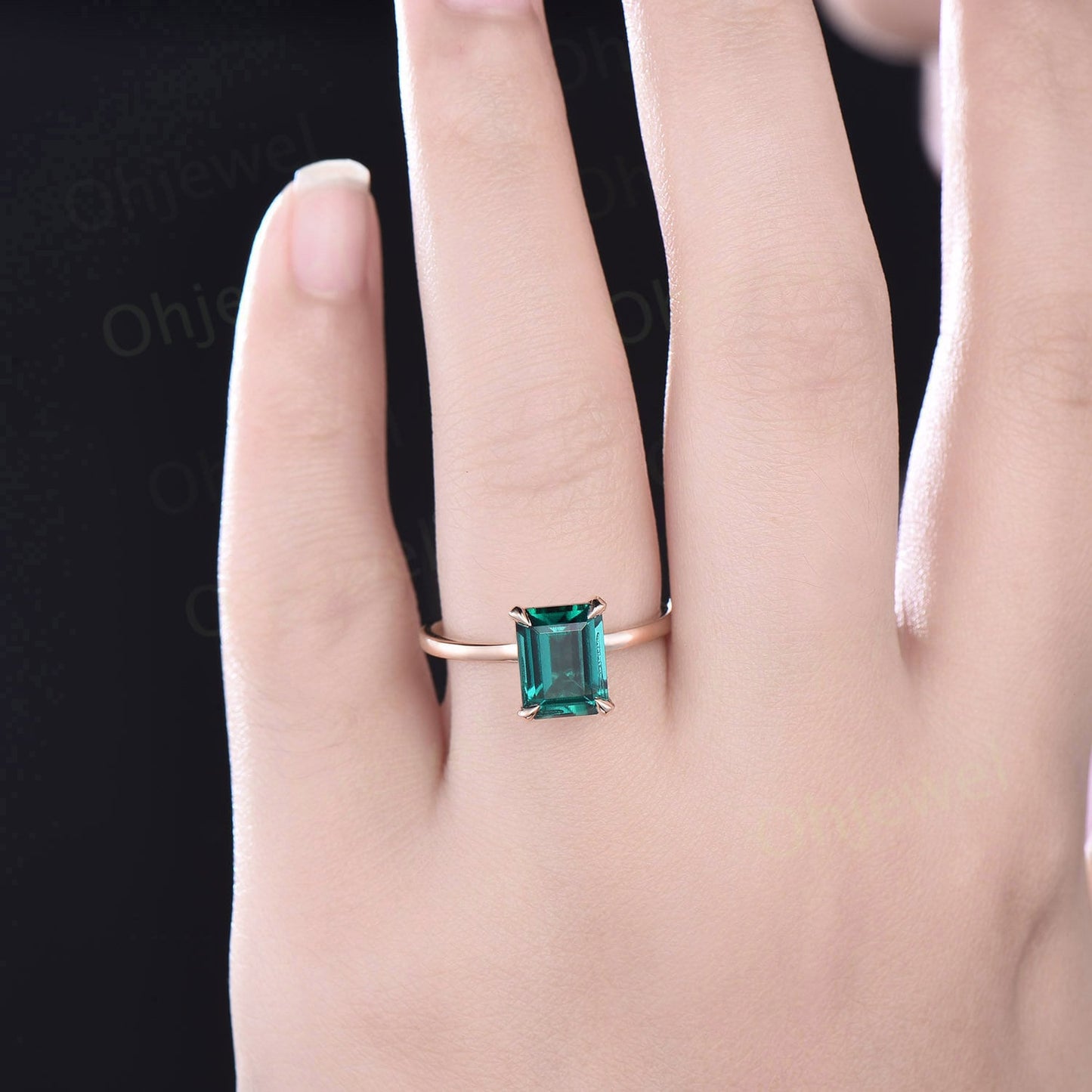4ct emerald cut green emerald engagement ring rose gold vintage unique Solitaire engagement ring women sterling silver promise ring gift