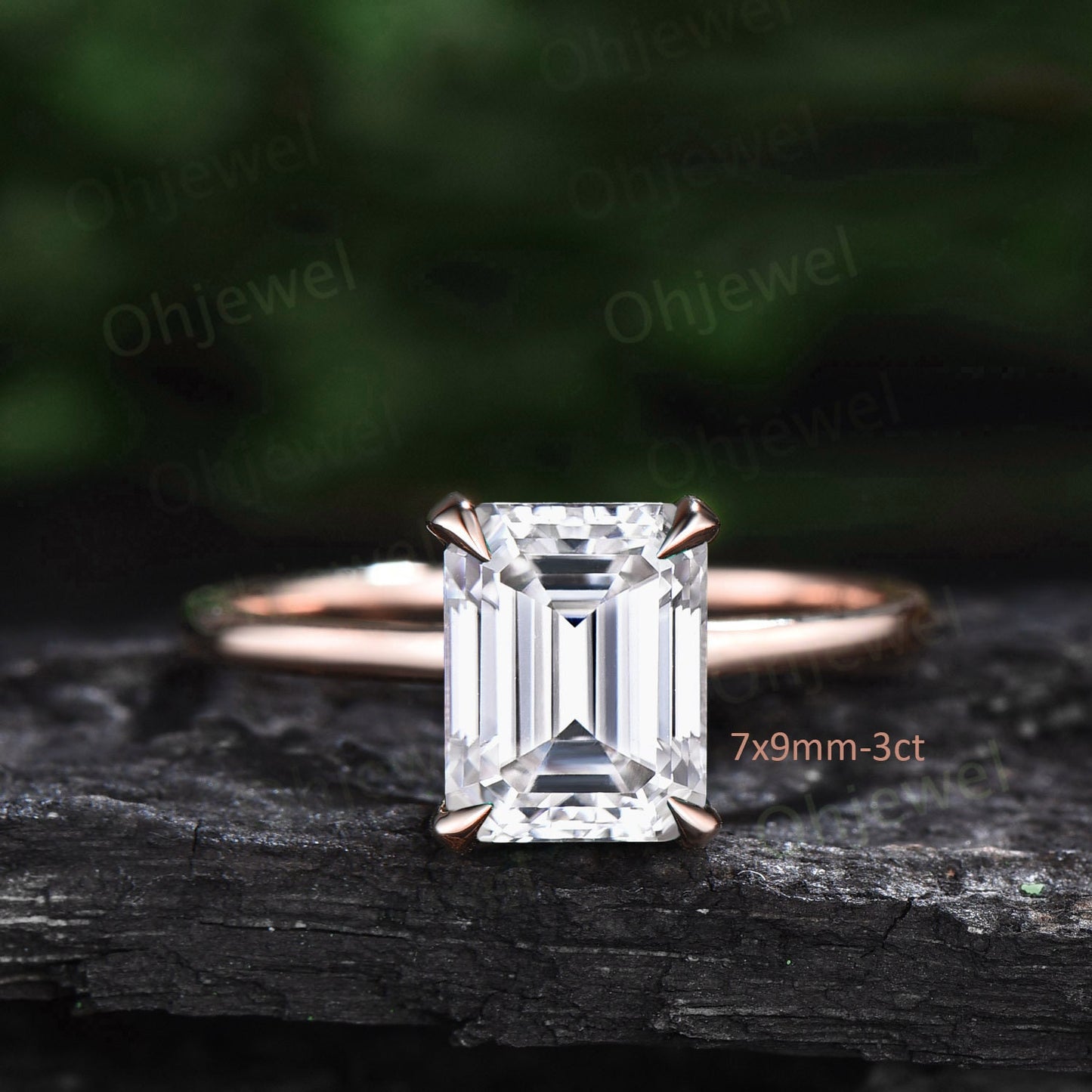 4ct emerald cut moissanite engagement ring rose gold vintage unique Solitaire engagement ring women wedding bridal promise ring gift for her