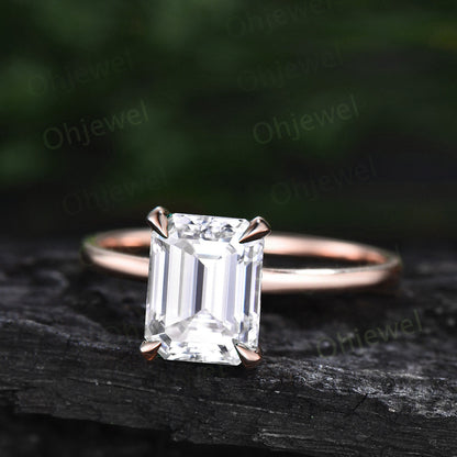 4ct emerald cut moissanite engagement ring rose gold vintage unique Solitaire engagement ring women wedding bridal promise ring gift for her