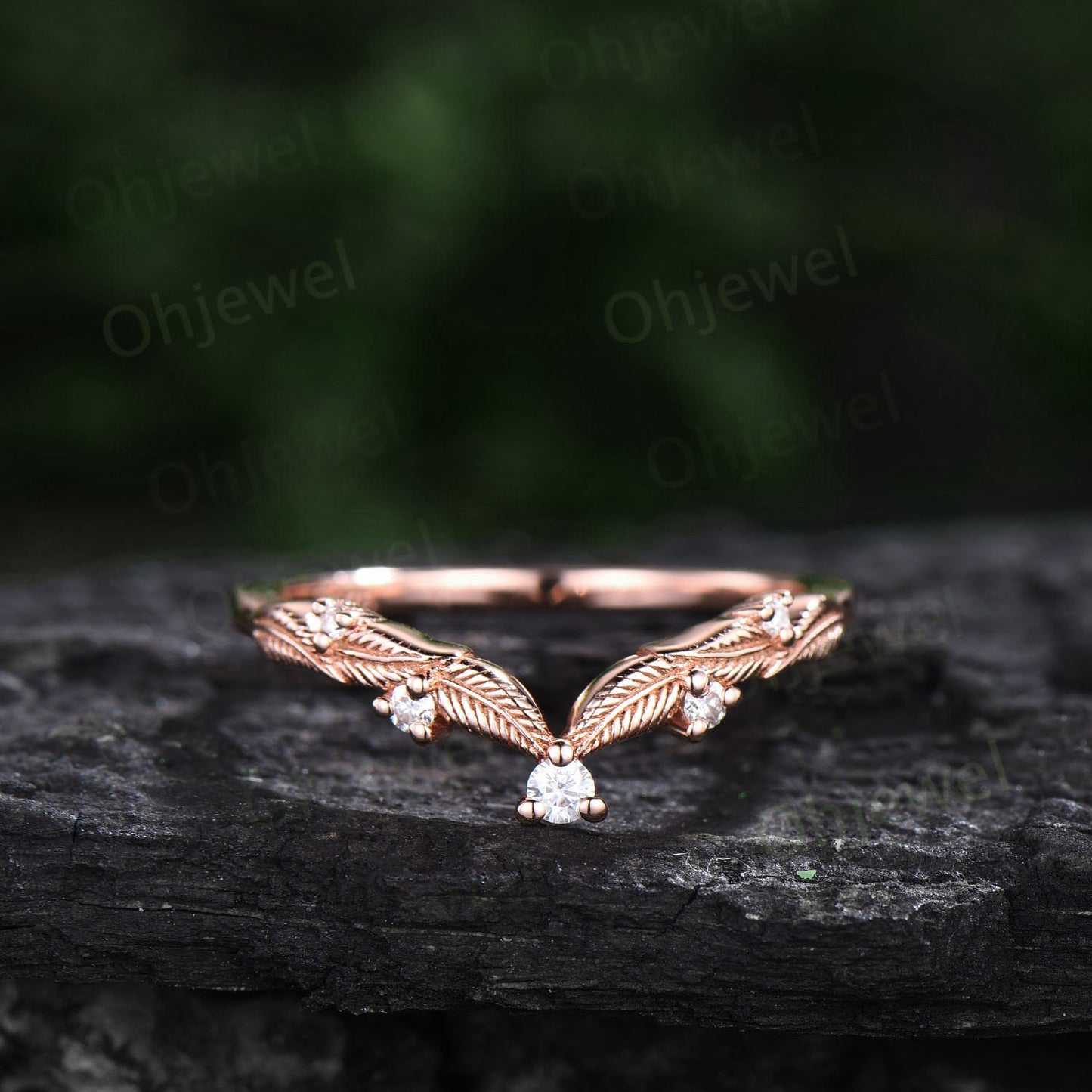 Twig oval cut green moss agate engagement ring set rose gold branch leaf diamond ring art deco unique promise wedding ring set for women