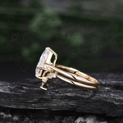 7x10mm kite cut Moissanite engagement ring set 14k gold Minimalist unique solitaire engagement ring promise wedding bridal ring set women