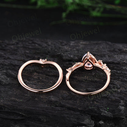Twig pear shaped Alexandrite engagement ring five stone vintage branch leaf wedding ring set rose gold nature inspired diamond ring women