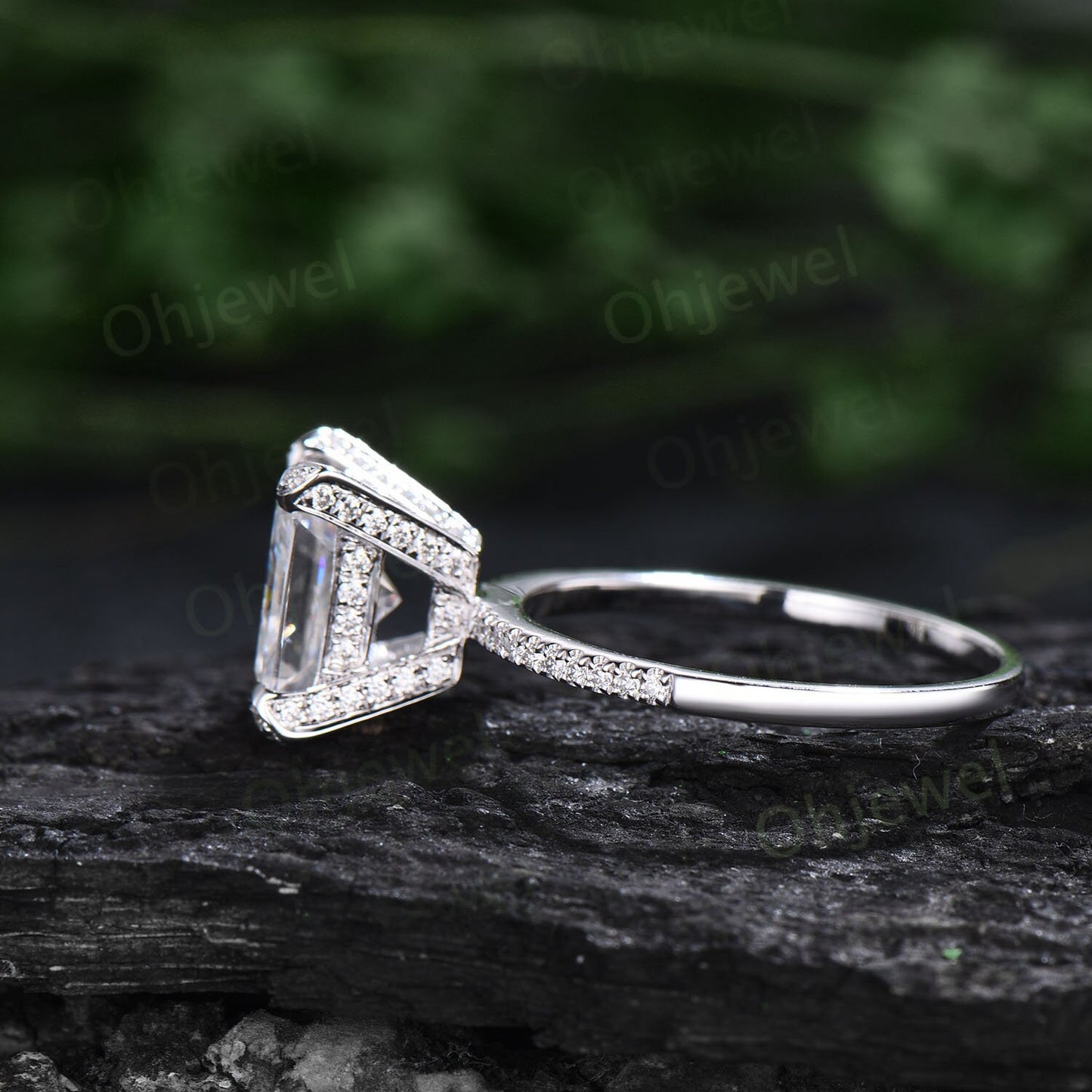 Unique radiant cut moissanite engagement ring solid 14k white gold half eternity vintage basket prong set diamond ring women jewelry