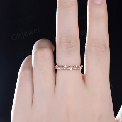 Twig diamond wedding band 14k rose gold branches leaf nature inspired wedding ring band unique vintage anniversary ring women gift for her