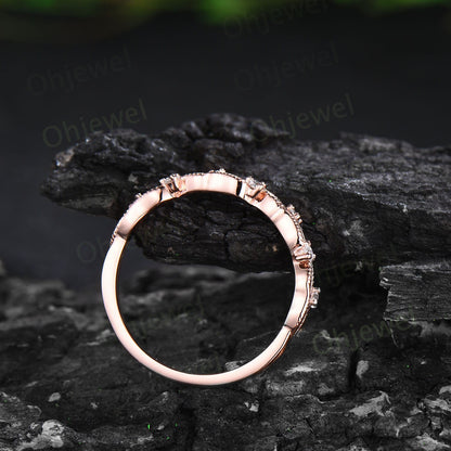 Twig diamond wedding band 14k rose gold branches leaf nature inspired wedding ring band unique vintage anniversary ring women gift for her
