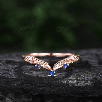 Vintage oval blue sandstone engagement ring set rose gold twig marquise cut sapphire ring branch leaf moissanite anniversary ring set women
