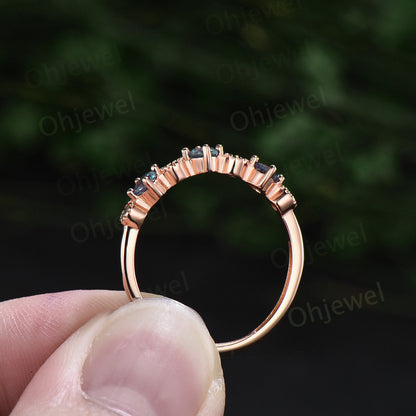 Vintage round cut Alexandrite ring 14k rose gold moissanite ring sterling silver unique engagement ring women dainty anniversary ring gift
