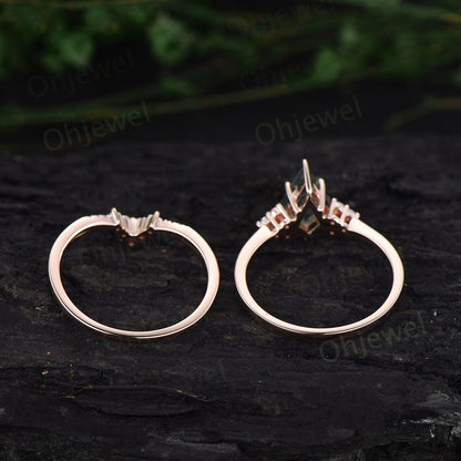 Dainty kite cut moissanite engagement ring set solid 14k rose gold Minimalist diamond ring for women unique promise bridal ring set gift