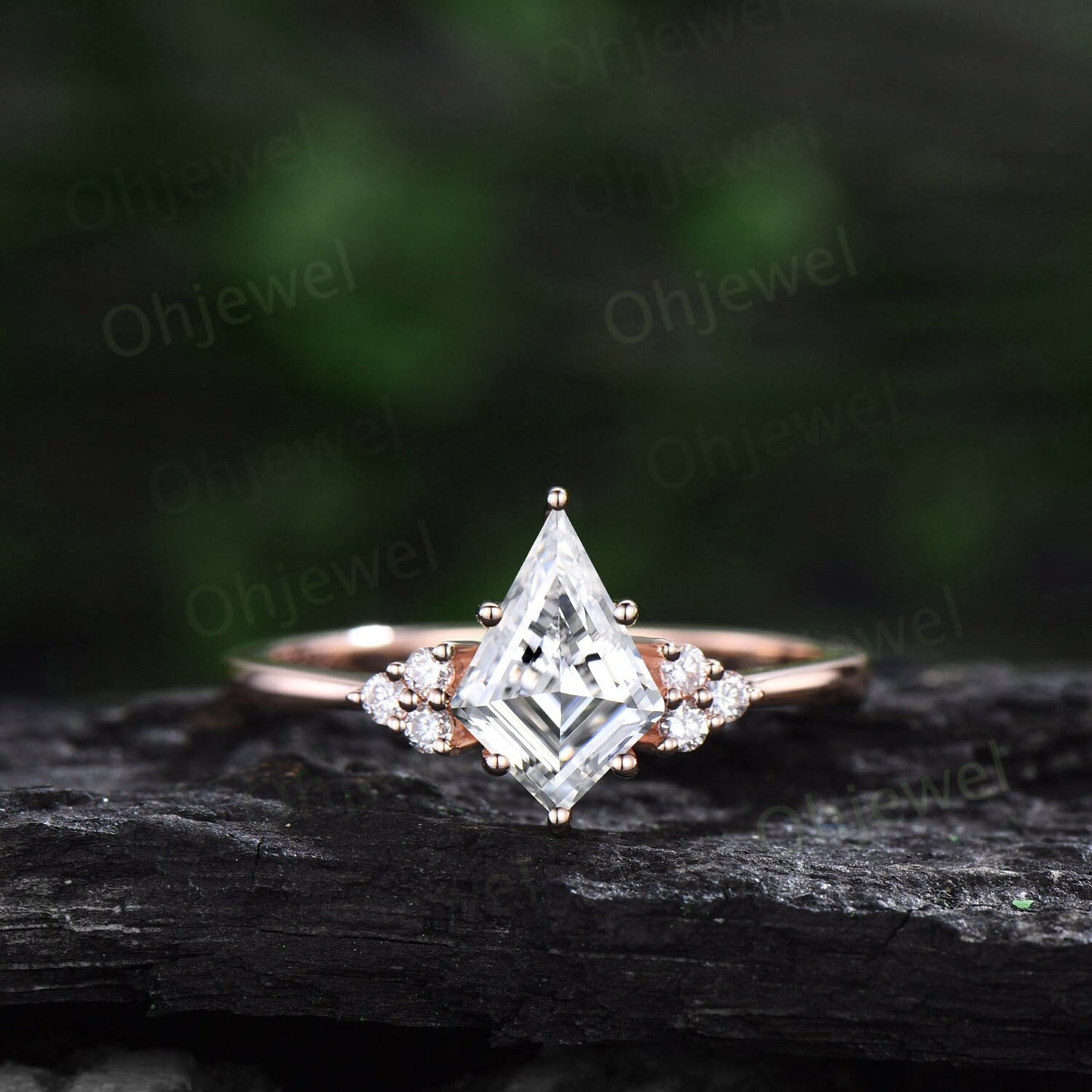 Dainty kite cut moissanite engagement ring set solid 14k rose gold Minimalist diamond ring for women unique promise bridal ring set gift
