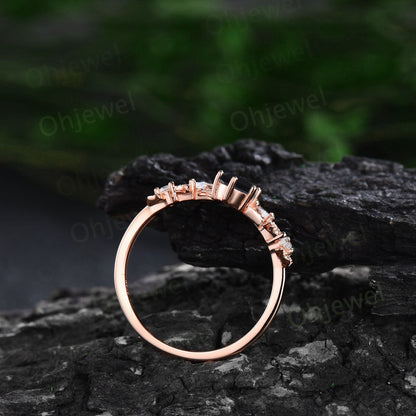 Twig oval cut black rutilated quartz engagement ring set rose gold branch leaf diamond ring art deco unique promise wedding ring set women