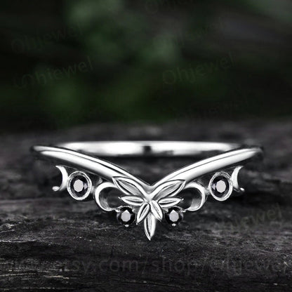 Unique Diamond wedding band solid 14k rose gold vintage dainty leaf wedding ring band women Celtic Knot Norse Viking ring Jewelry gift