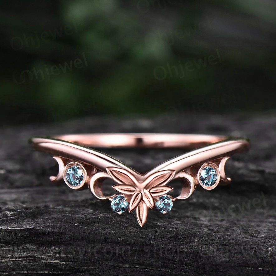 Rose gold clearance leaf wedding band