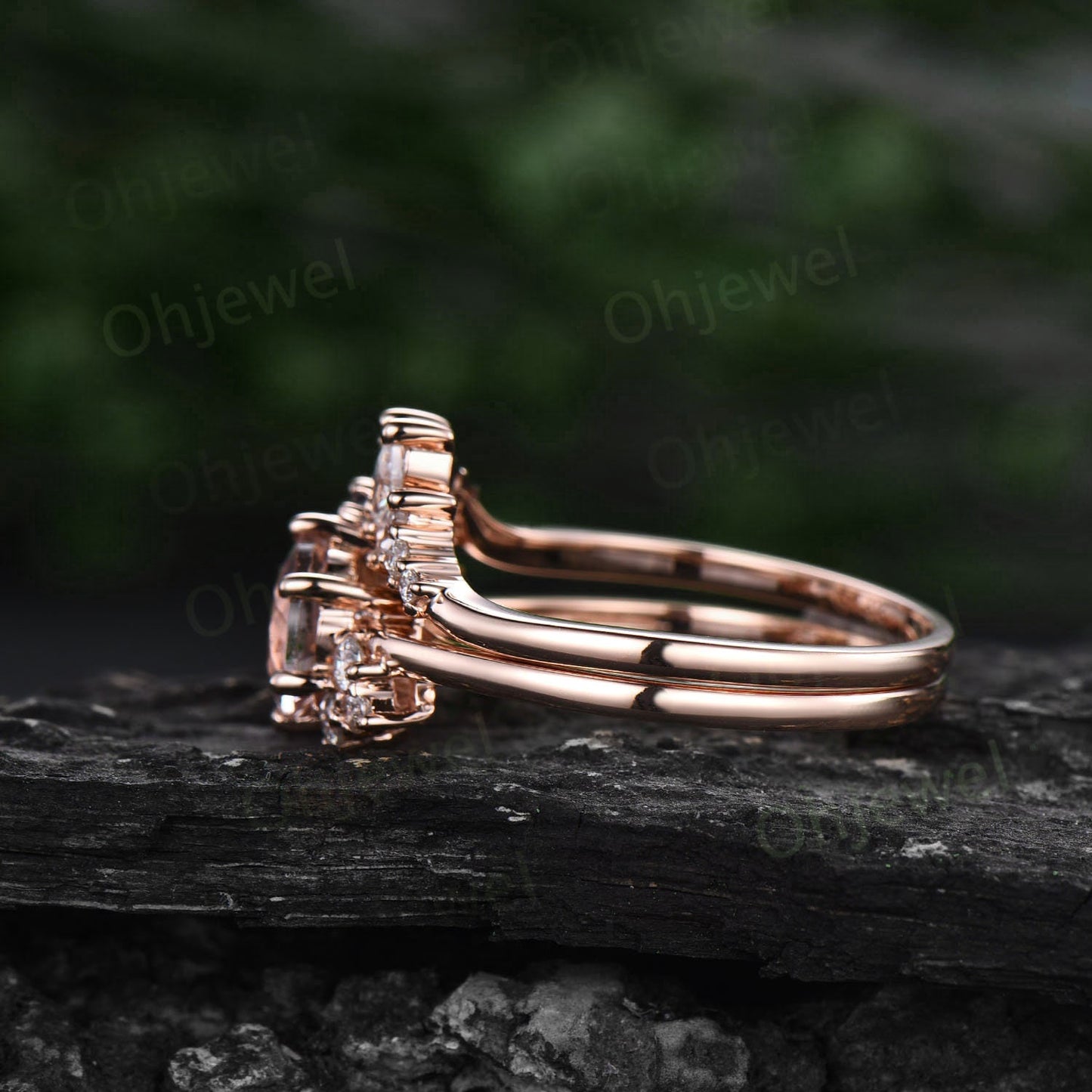 Round cut pink morganite ring vintage engagement ring set rose gold cluster marquise diamond ring set alexandrite ring women jewelry