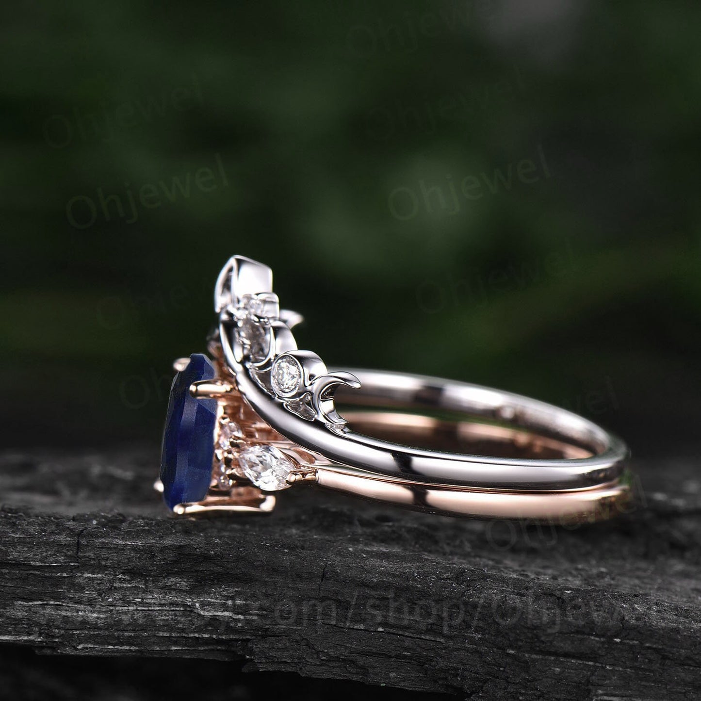 Oval cut Tanzanite ring vintage Tanzanite engagement ring set solid 14k rose gold art deco diamond ring for women unique promise ring set