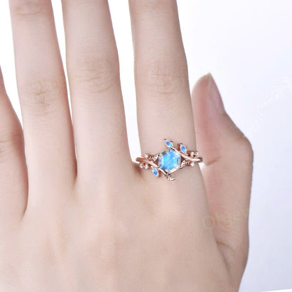 Twig Hexagon cut moonstone engagement ring Nature inspired rose gold ring leaf marqusie moonstone ring women unique anniversary ring gift