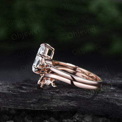 Vintage kite cut moissanite engagement ring set Celtic Knot rose gold five stone cluster diamond ring unique anniversary ring set women gift