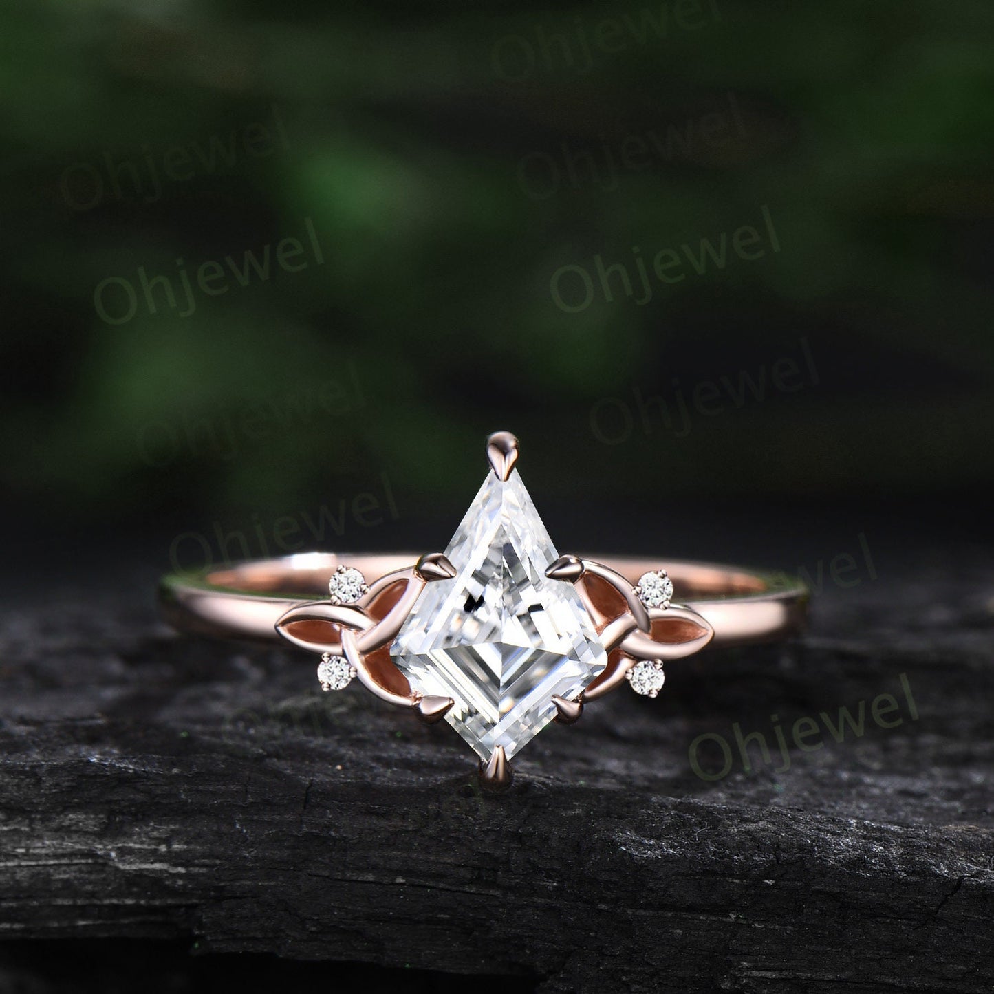 Vintage kite cut moissanite engagement ring set Celtic Knot rose gold five stone cluster diamond ring unique anniversary ring set women gift