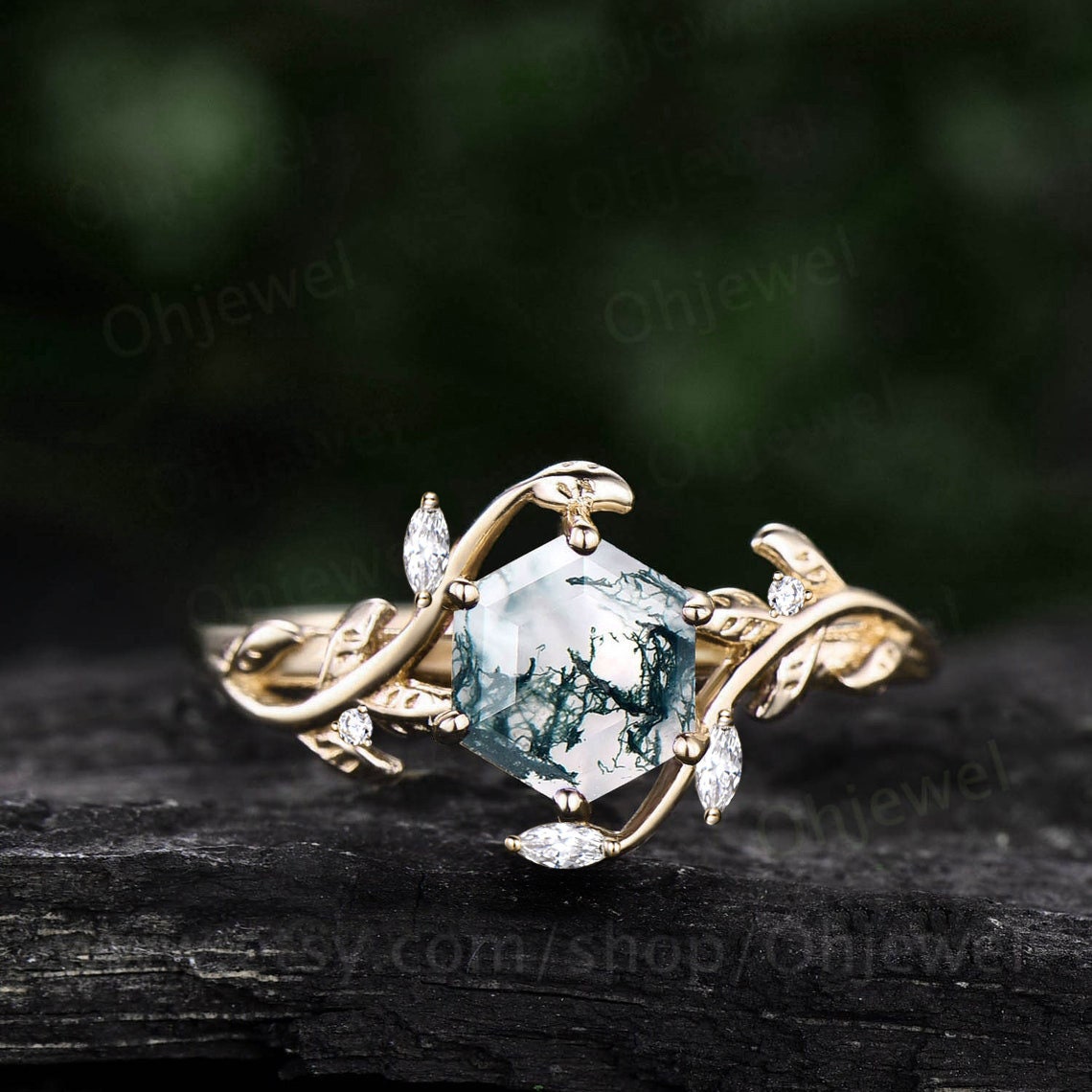 Moss Agate Engagement Ring Price Natural Emerald Moss Agate