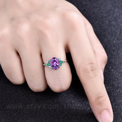 Vintage amethsyt emerald engagement ring rose gold cluster snowdrift peridot topaz ring women unique moissanite bridal promise wedding ring