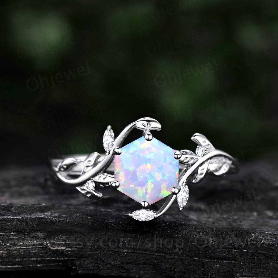 Opal diamond cluster ring Clearance