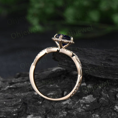 Oval natural Tanzanite ring vintage unique engagement ring halo twisted diamond ring prong set fine jewelry yellow gold bridal ring women