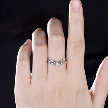 Curved Alexandrite wedding band solid 14k rose gold chevron four stone moon Celtic knot eternity stacking Twisted wedding ring band women