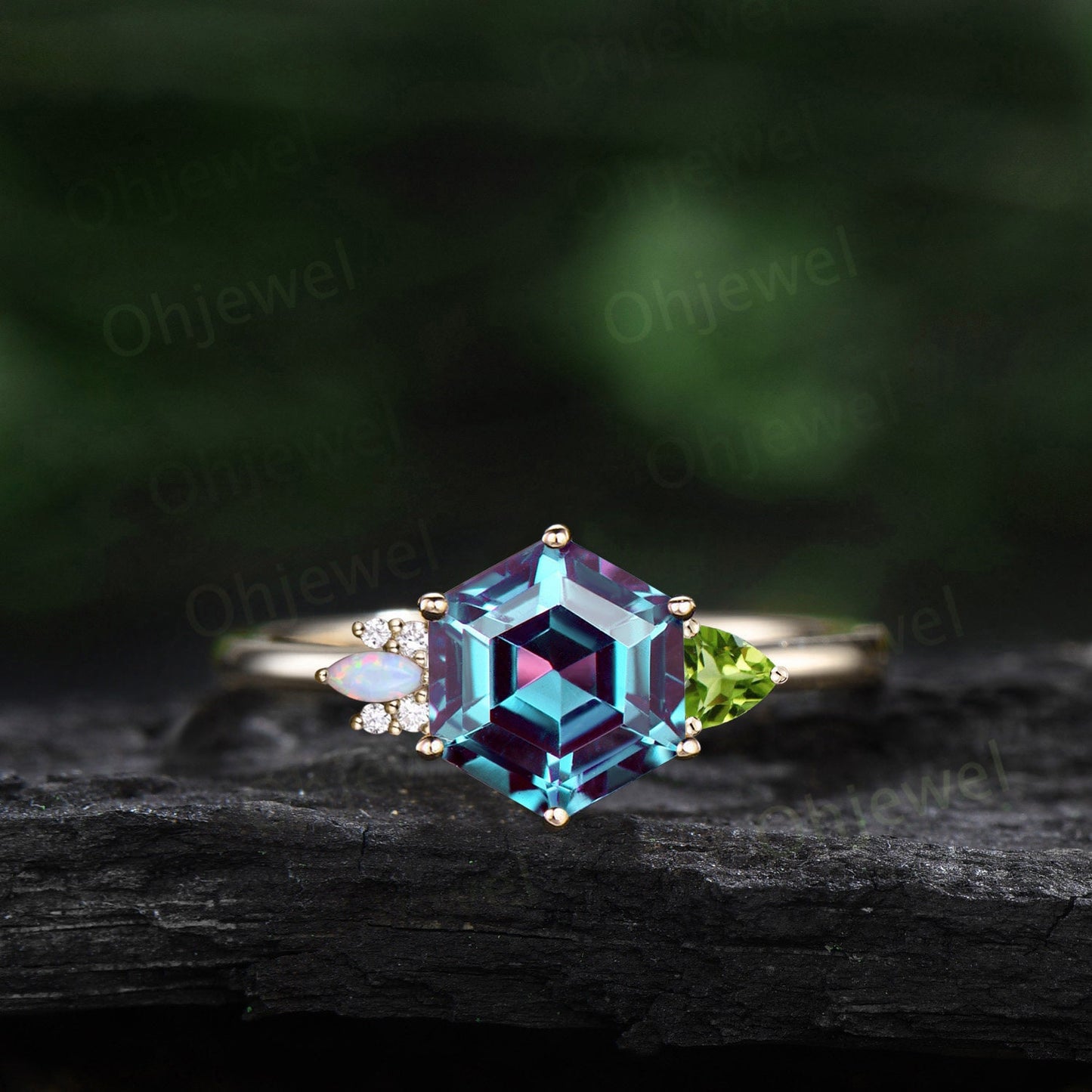 Hexagon Alexandrite ring vintage trillion peridot ring marquise opal ring cluster moissanite ring 6 prong rose gold engagement ring women