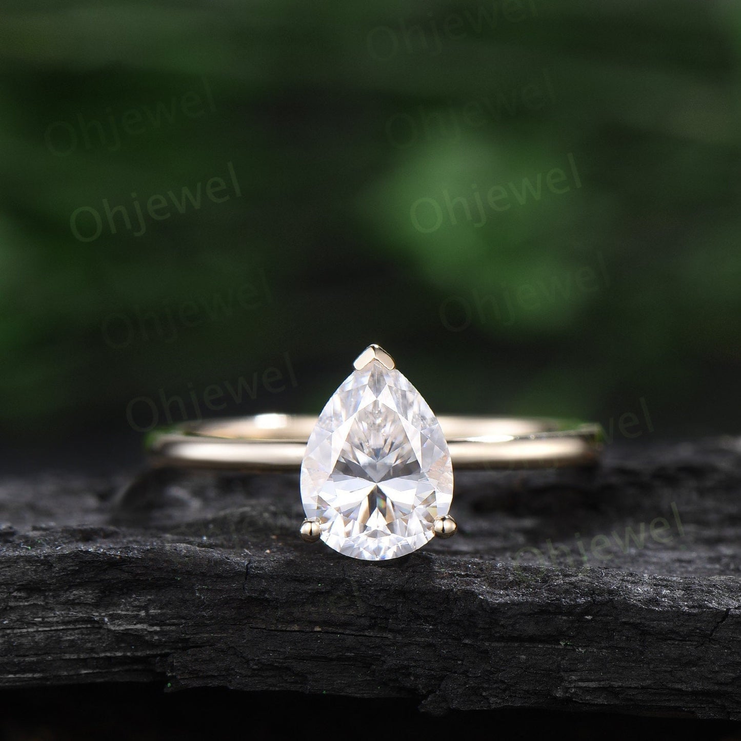 Pear shaped moissanite ring solid 14k yellow gold dainty unique solitaire engagement ring Minimalist bridal wedding promise ring women her