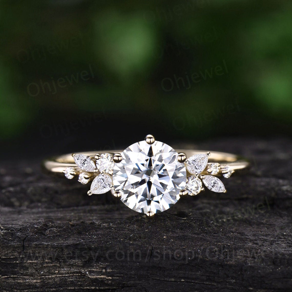 Vintage round cut deals engagement rings