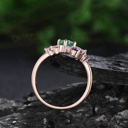 Round peridot ring Personalized cluster amethyst ring vintage pear aquamarine ring dainty multi stone ring unique engagement ring women gift