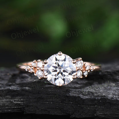 Unique round cut moissanite engagement ring set rose gold snowdrift moissanite ring alexandrite wedding bridal ring set women jewelry