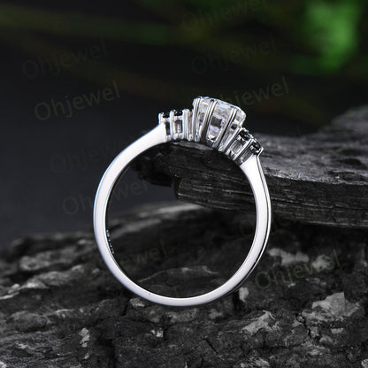 Unique kite cut moissanite engagement ring solid 14k white gold black spinel moissanite Personalized promise anniversary ring women her