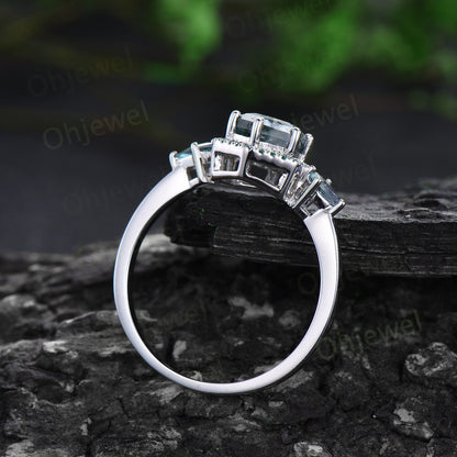 Hexagon cut purple Amethyst ring white gold halo emerald ring vintage kite cut alexandrite ring women unique engagement ring gemstone ring
