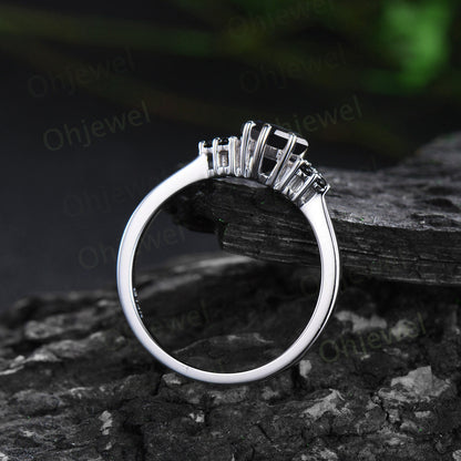 Unique kite cut black onyx engagement ring solid 14k white gold black spinel moissanite Personalized promise anniversary ring women