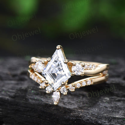 Vintage kite cut moissanite engagement ring solid 14k yellow gold art deco eternity twisted diamond anniversary promise ring women gift