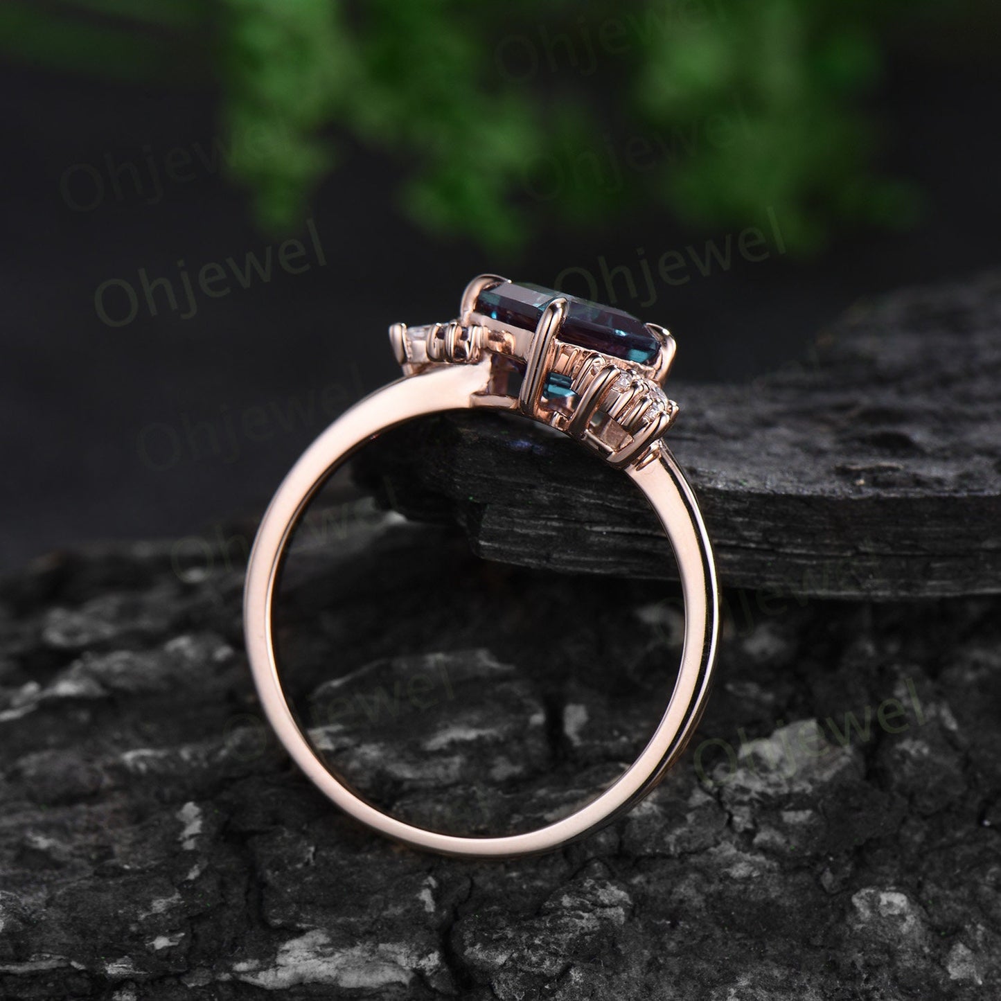 Unique princess cut Alexandrite engagement ring solid 14k 18k rose gold cluster marquise diamond ring women vintage anniversary ring gift